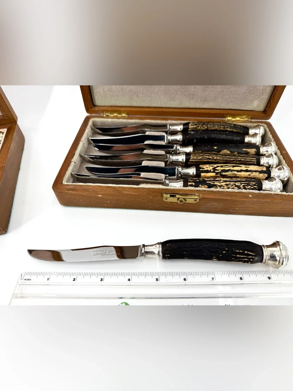 Vintage Stag Handle 12 piece knife and carving set Sterling silver Sheffield